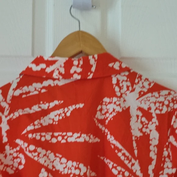 DKNY Darker Orange and White Midi Dress With Tie Lightweight 3 Button New - Picture 12 of 14